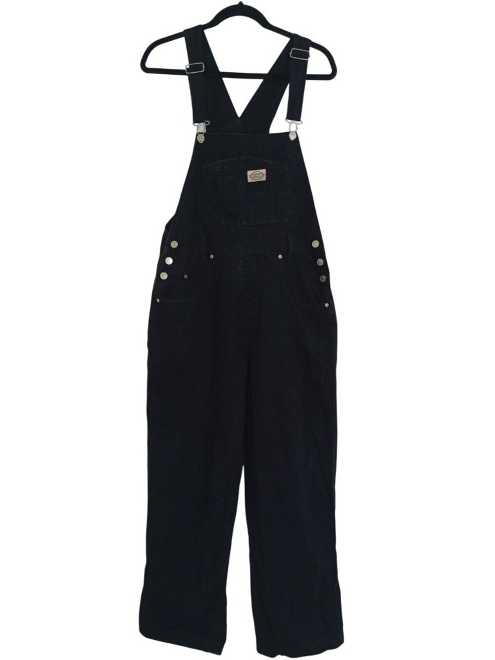Lana Roux Overalls Adjustable Straps Womens Black Cotton Side Button Details L
